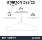 Amazon Basics Slim Velvet Non-Slip Space Saving Suit Clothes Hangers with Shoulder Notches for Closet Organization, Ivory/Silver, 50-Pack