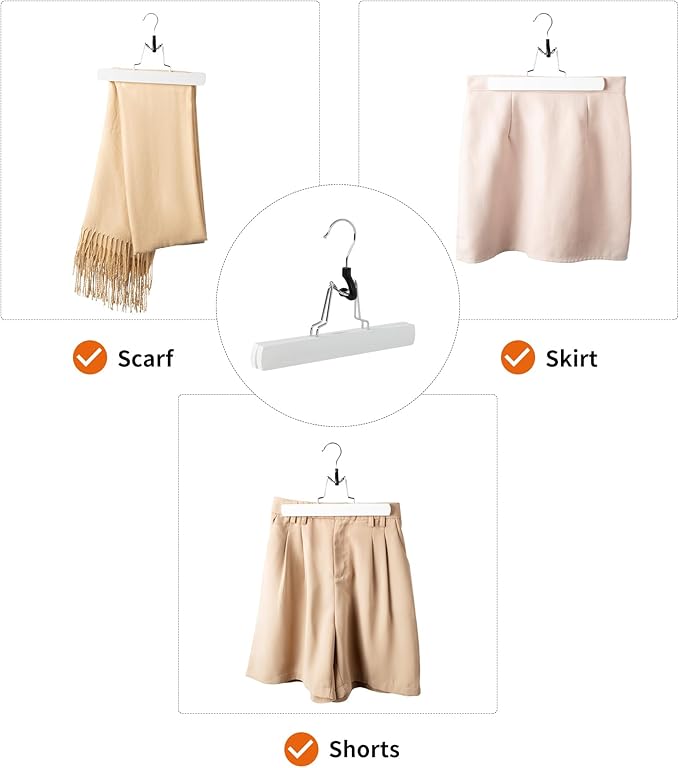 Amazon Basics Wooden Pants Hangers - White, (Pack of 60)