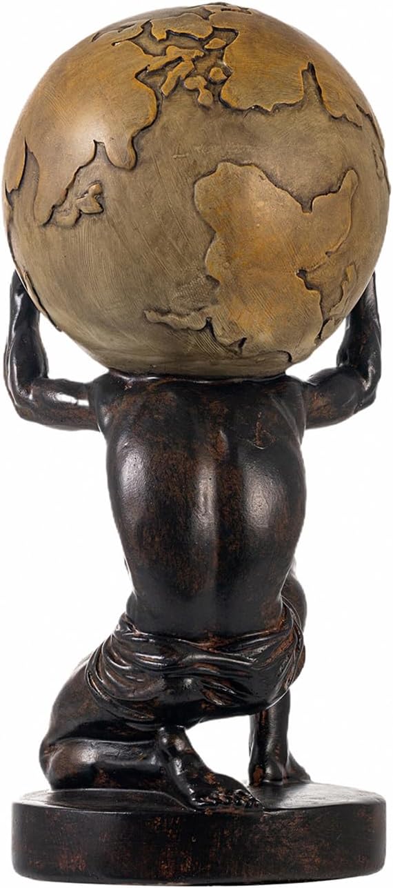 Lukitas Atlas Holding Up World Statue and Sculpture, Lifting The Earth Figurine Decor, Creative Ornament for Home Office Living Room, Brown, Resin 11.5''