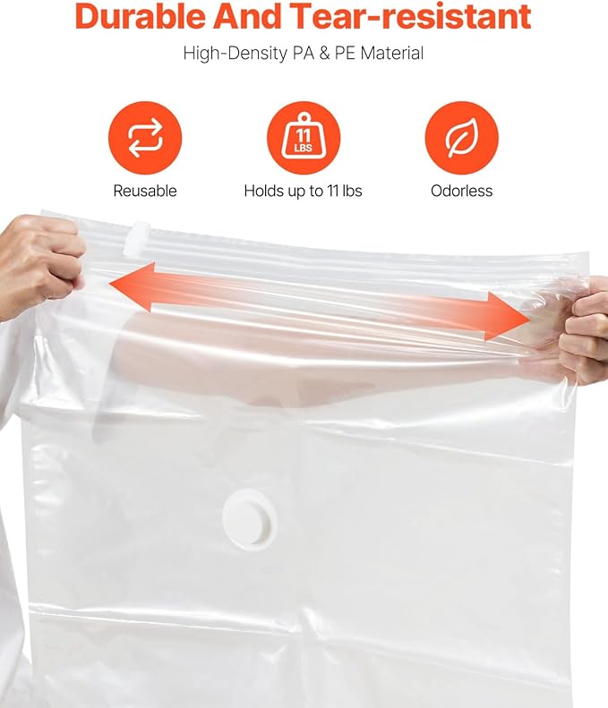 VEVOR Vacuum Storage Bags, 20 Pack Space Saver Seal Bag(4 Jumbo/4 Large/4 Medium/4 Small/4 Roll), Compression Airtight Zipper Space Bags with Hand Pump, for Cloth, Bedding, Blanket, Pillow, Travel
