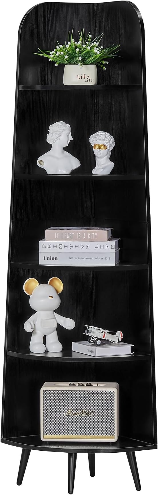 VECELO Large Tall Corner Shelf, 66.93" H 5-Tier Corner Storage Organizer, Freestanding Corner Display Rack for Living Room Bedroom Home Office, Black
