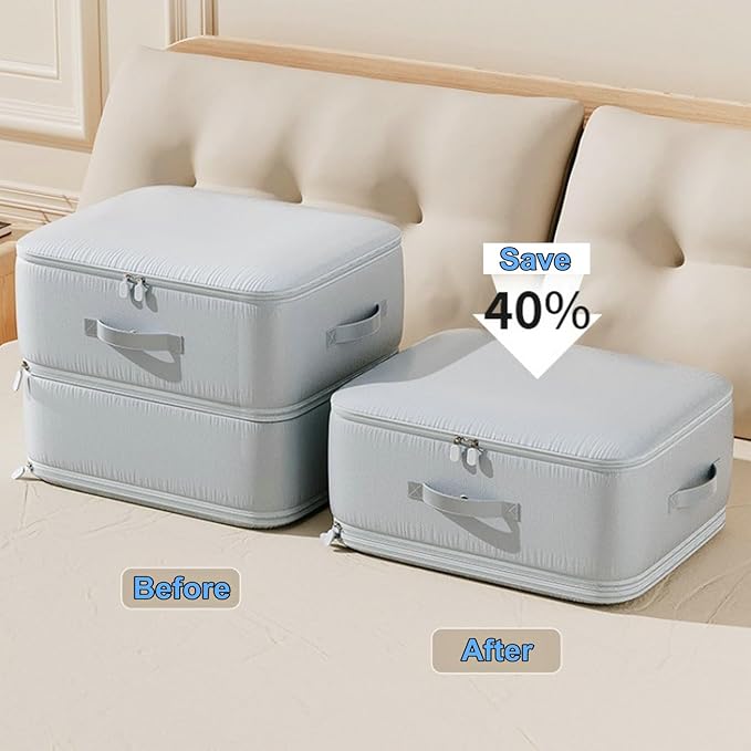 Ultra Space Saving Self Compression Organizer, Large Capacity Storage Bag, Self Compression Heavy Duty Organizer for Comforters Blanket Bedding Duvet (Gray, Thin Version, X-Large, 21x17x24in)