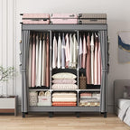 Portable Closet, 51.18" Large Capacity Clothing Storage Organizer with 3 Hanging Rods 6 Shelves 18 Side Pockets, Dustproof Sturdy Wardrobe for Bedroom Dorm Rental Apartment (Grey, Large)