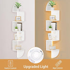 Waipfaru Corner Shelf, 5 Tier Bookshelf with LED Light, Corner Shelf Wall Mounted, Floating Shelves for Wall, Display Stand for Bedroom, Living Room, Bathroom, Home, Office, White