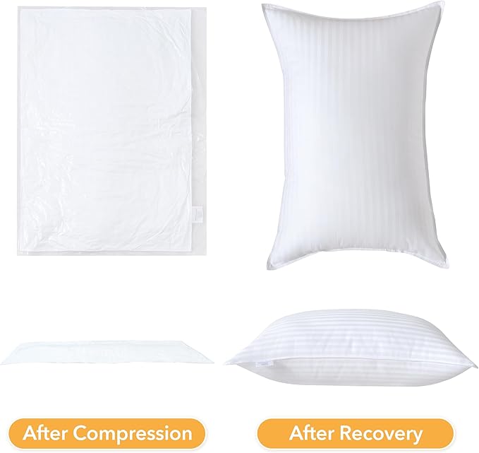 Oubonun King Size Pillows Set of 2 - Fluffy & Supportive Down Alternative Pillows with Zippered Cotton Cover - Breathable and Cool for All Sleeping Positions - Machine Washable - 20"x36"