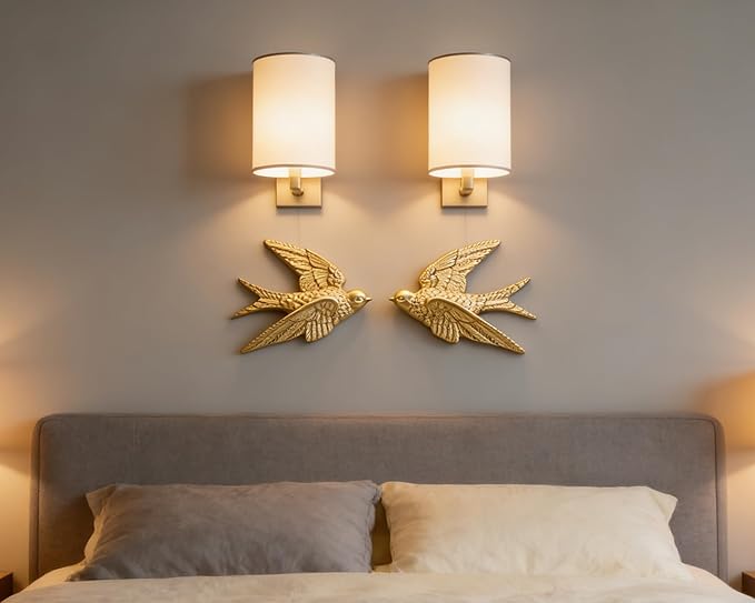 AMOIENSIS Golden Bird Wall Sculpture Art, (Set of 2) 4¾ inch Resin Bird 3D Sculpted Floating Hanging Wall Sculpture Decoration