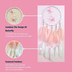 Pink Butterfly Dream Catcher Wall Decor, Girls DreamCatchers Wall Hanging Ornaments for Bedroom Home Decor Festival Gift