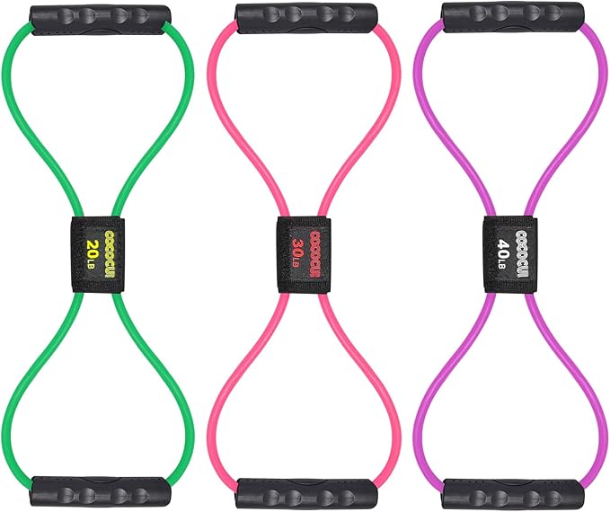 Figure 8 Resistance Bands with Handles for Women Men, Exercise Bands for Back, 8 Shaped Resistance Bands for Arms, Shoulder, Leg Stretching, Physical Therapy, Yoga, Pilates, Home Gym Workout Equipment