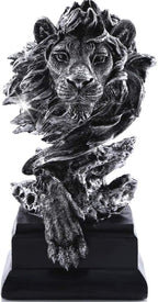 H&W Sandstone Lion Figurines - The King of Beasts - Statue Decoration for Home/Study/Living Room, Great Collectible Figurines, Best Gift for The Man, Silver Color (HH17-D3)