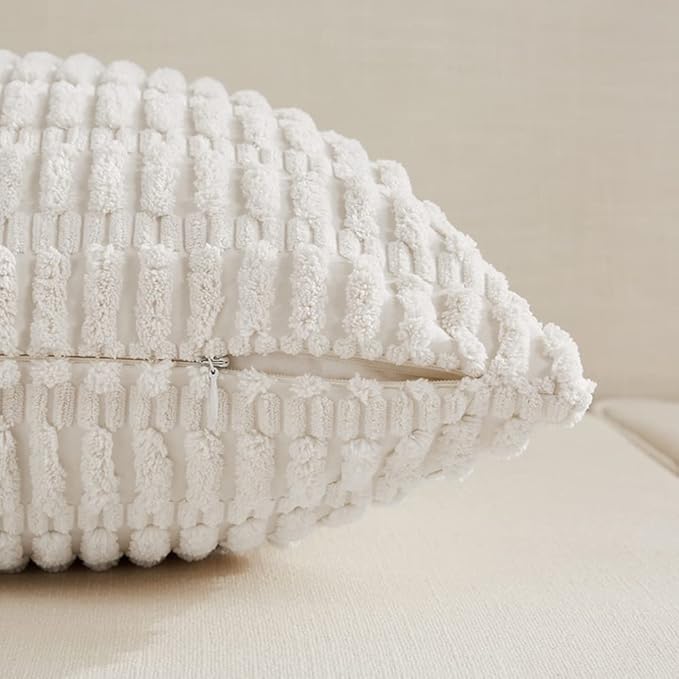 Fancy Homi 4 Packs Decorative Throw Pillow Covers for Living Room Couch Bed, Modern Farmhouse Boho Home Décor Accent Cushion Case, 14" x 14", White