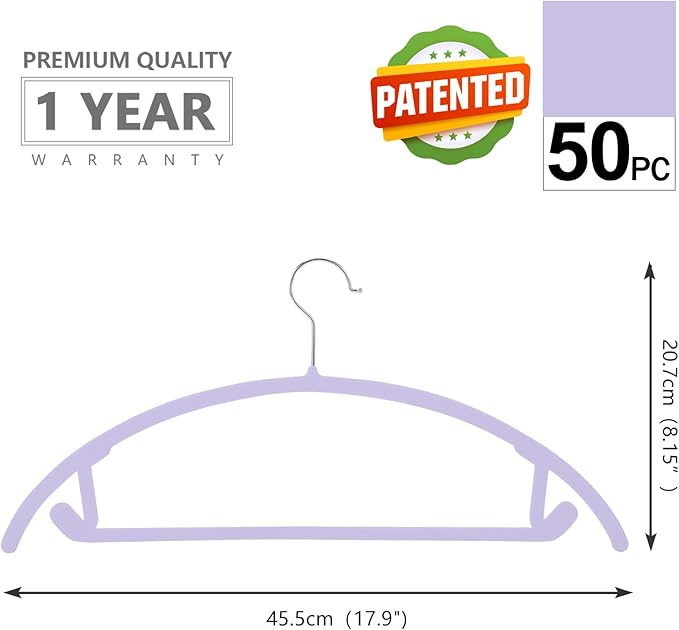 MIZGI Premium Velvet Hangers 50 Pack Heavyduty- Non Slip No Shoulder Bump Suit Hanger - Chrome Hooks,Space Saving Clothes Rounded Shape for Coat,Sweater,Jackets,Pants