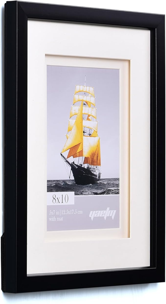 Yaetm 8x10 Double Floating Mat Picture Frame Set of 2, Display Picture 5x7 with Ivory Double Mat, Polished High Definition Real Glass, Tabletop & Wall Mounting Photo Frames, White