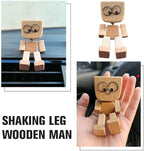 Shaking Wooden Man, Shaking Wooden Man Figurine for Car Dashboard, Handmade Shak Feet Woodens Doll, Funny Cars Ornaments Wood Desktop Decor, Car Dashboard Accessories with 12PCS Magnetic Expressions