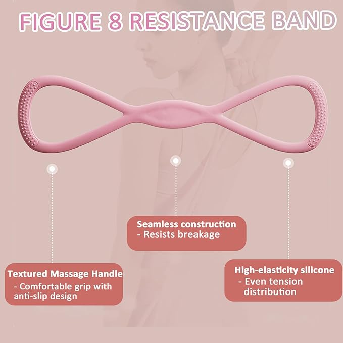 Figure 8 Resistance Bands for Women & Men – 15LB Silicone Pull Rope for Shoulder, Back & Arm Workout – Non-Slip Handles, Home Gym, Yoga & Physical Therapy – Toning, Posture Correction