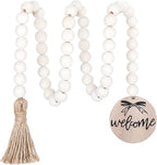 Meplait Welcome Wooden Bead Garland with Tassel, Decorative Beads Home Decor Farmhouse Tassel Garland Boho Decor for Tiered Tray（38in）