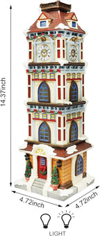 MOMENTS IN TIME Lighted Christmas Clock Tower 14.5” LED Hand-Painted Polyresin Village Decoration Battery Operated Elegant Holiday Tabletop Collectible Gift Ready Tabletop Décor