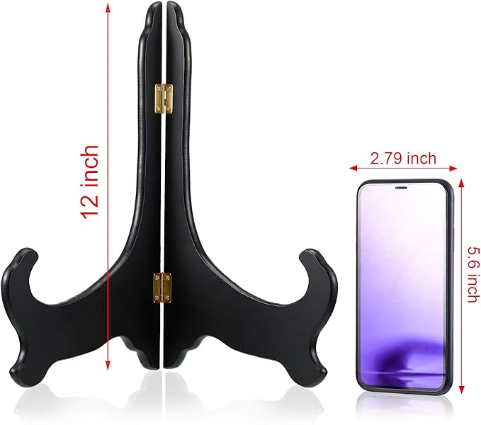 Tatuo 2 Packs Wooden Plate Stands for Display, Plate Holder Display Stand, Picture Frame Stand Easels, Tabletop Art Holder, Book Dish Decorative(12 Inch,Black)