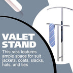 Kings Brand Furniture Dossi Modern Metal Suit Valet Stand, Clothes Rack Organizer with Jacket, Pants & Tie Holder, Space-Saving Garment Rack for Bedroom or Closet (Chrome)