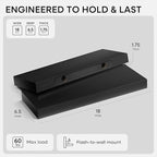 Homeforia Black Floating Shelf 18 inch, High End Solid Real Wood 18inch Bathroom Floating Shelves for Wall Mounted, Black Wooden 18in Floating Shelves, Heavy Duty Bracket, 18 X 6.5 X 1.75 in, Set of 2