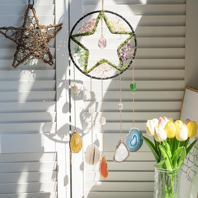 Large Dream Catcher Crystal Star Dream Catchers for Adults Crystal Suncatcher Prism Hanging Window Wall Room Decor Handmade Gift for Girls Boys