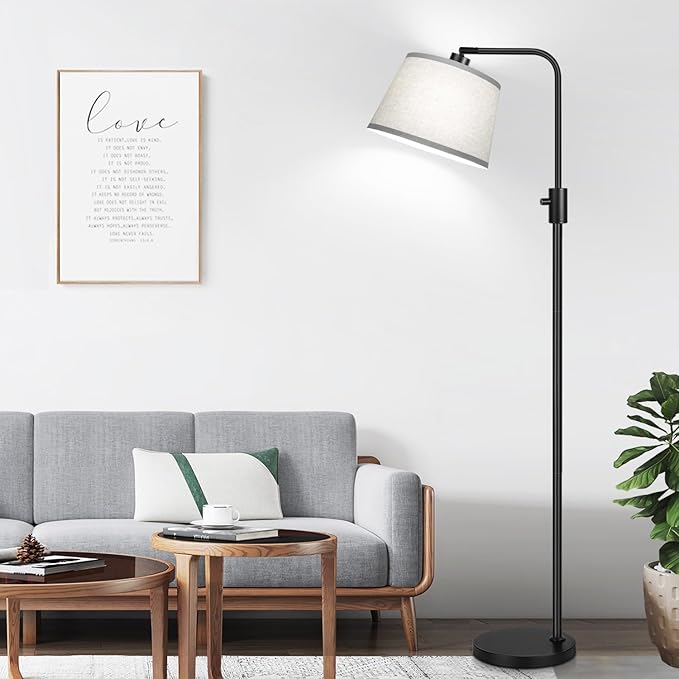 【Upgraded】 Dimmable Floor Lamp, 1000 Lumens LED Edison Bulb Included, Arc Floor Lamps for Living Room Modern Standing Lamp with Gray Shade, Tall Lamps for Living Room Bedroom Office Dining Room
