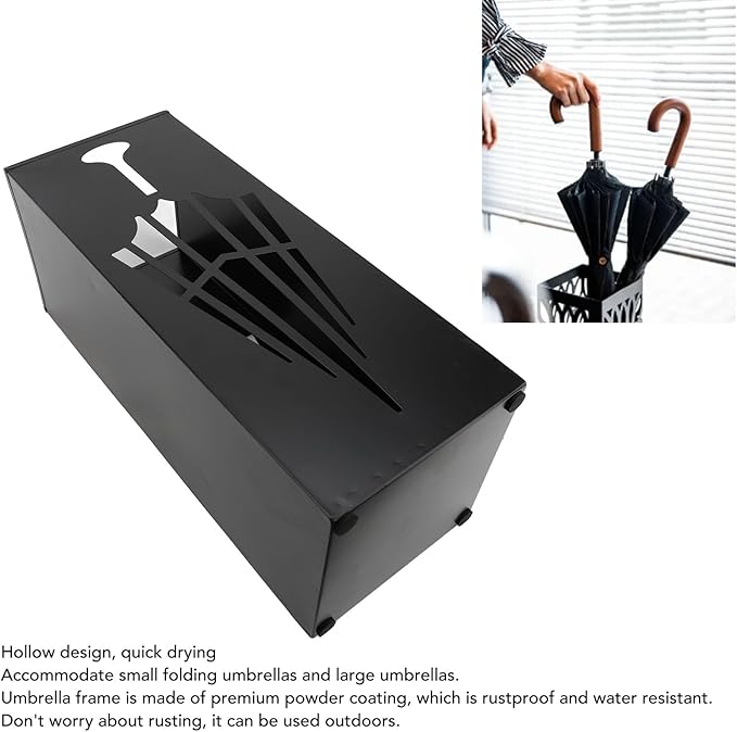 Square Metal Umbrella Holder, Umbrella Stand Rack for Entryway with Hollow Pattern, Fast Drying Rack Holder for Office and Entryway (Black)