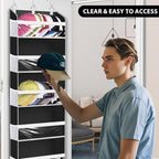 Over the Door Hat Organizer for Baseball Caps, Hold up to 60 Hats Rack Storage for Door/Closet/Wall, Clear Pockets Hanging Hat Holder for Baseball Caps with 10 Mesh Pockets, Grey