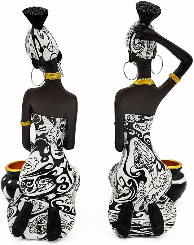 African Statues Art Sculptures Women Figure Girls Tribal Lady Figurine Black Women Home Decor Collectible Creative Vintage Gift Crafts (Black+White)