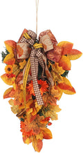 Ochine Artificial Fall Teardrop Swag - Fall Harvest, Autumn, Thanksgiving to Christmas Door Decoration