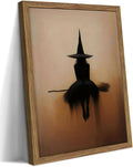 Framed Vintage Witch Wall Art, Minimalist Halloween Witch Canvas Prints, Spooky Gothic Dark Academia Witches Painting, Rustic Aesthetic Halloween Wall Decor for Bedroom Living Room 8x10 inch