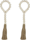 Boho Decor Wood Beads Garland Farmhouse Wall Hanging Decorations Natural Wooden Bead Tassel Decorative for Coffee Table Christmas and Prayer (Nature, 12" X2)
