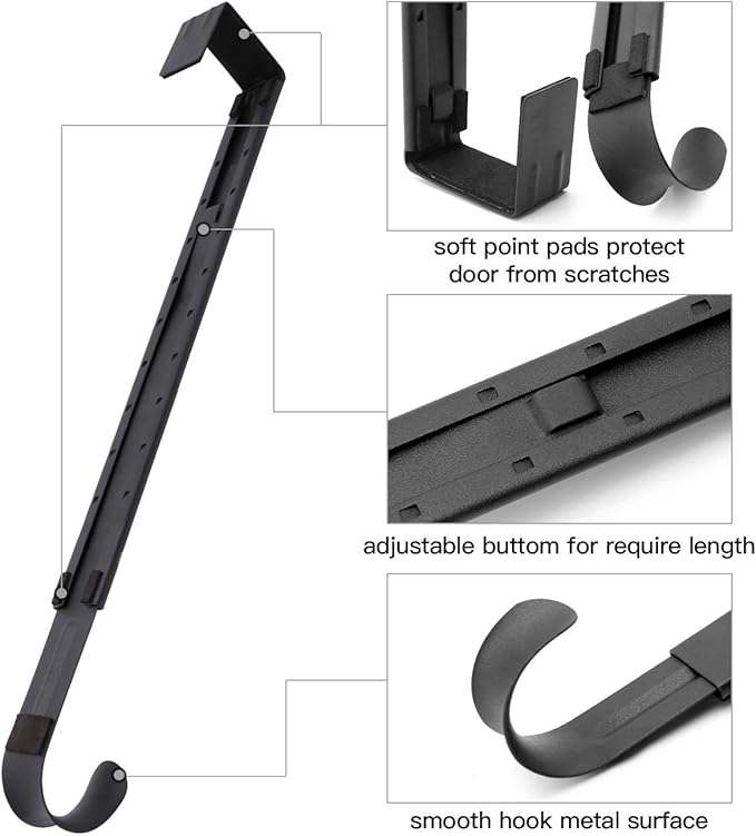 HEYHOUSE Wreath Hanger,Easter Decorations Adjustable Wreath Hanger for Front Door Decor from 14.9-25",Over The Door Hooks Organizer 20 lbs Larger Wreaths Hangers Christmas Wreaths Decorations Hook