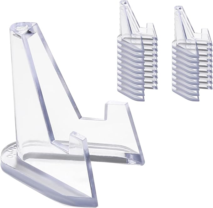 Bonsicoky 20 Pack Mini Clear Acrylic Easel Display Stands - Durable Display Holders for Coins, Card, Medals, and Collectibles - 1.4 Inch Tall
