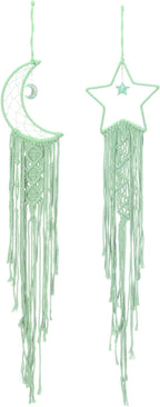 PATIKIL Moon Star Dream Catcher Decor, 39" Boho Dream Catcher Macrame Woven Wall Hanging for Home Decor Bedroom Accessories Cafes Wedding Decoration, Green