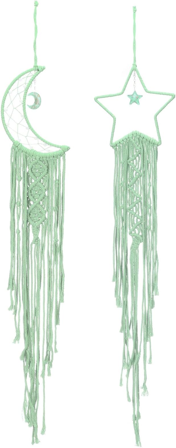 PATIKIL Moon Star Dream Catcher Decor, 39" Boho Dream Catcher Macrame Woven Wall Hanging for Home Decor Bedroom Accessories Cafes Wedding Decoration, Green