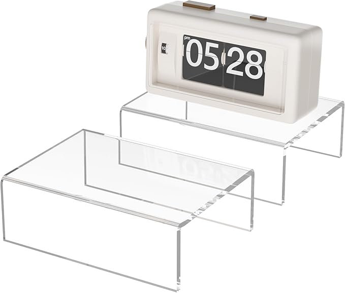 Acrylic Shelf Riser 6x4.3x2 pack of 2, Clear Display Shelf 6” for Figure, Cosmetics, Bags, Shoes, Toys, Collectibles, 6x4.3x2 Inch