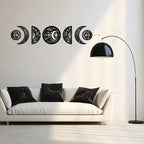 CREATCABIN 7Pcs Eyes Hands Moon Cycle Decor Boho Ornament Half Round Wood Pendant Moon Phase Decoration Halloween Ramadan Home Art Wall Hanging for Bedroom Farmhouse Gallery Apartment Bar 37.1x6.3in