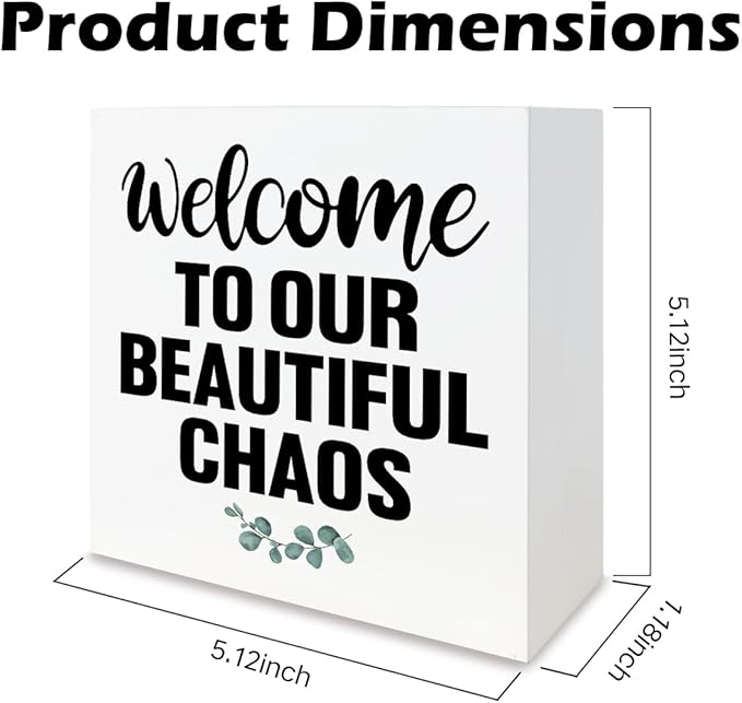 Farmhouse Home Decor, Welcome To Our Beautiful Chaos Wooden Sign, Living Room Wall Art, Family Room Signs, Housewarming Gift, Box Sign Decor Tabletop, Hallway Decoration, 5.1x5.1inches
