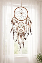 OMA Dream Catcher Wall Hanging with Tiger Eye Stones and Feathers, Brown Suede Traditional Dream Catcher Boho Home Decor Bedroom Decoration Gift Large Size - 28" Long x 9" Diameter