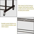 SUOERNUO Clothes Rack with Wheels Garment Rack for Hanging Heavy-Duty Clothing Rack Metal Rolling Clothes Shelves for Bedroom, Closet (Black)