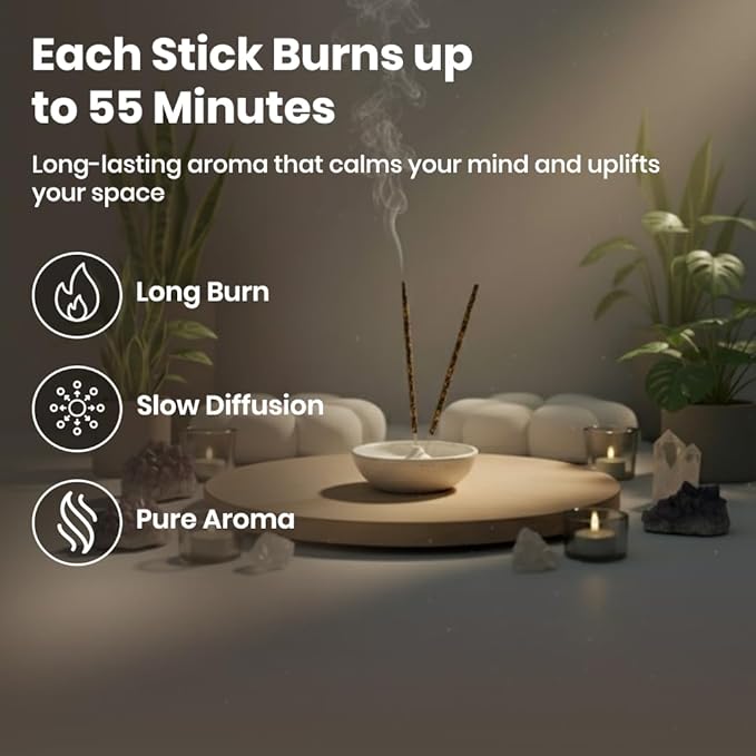 Tulasi Sandalwood Incense Sticks - 48 Natural Scent Sticks | with Real Herbs | Long-Lasting 55-Minute Burn | Natural Essential Oils | Perfect for Meditation, Yoga & Removing Negative Energy