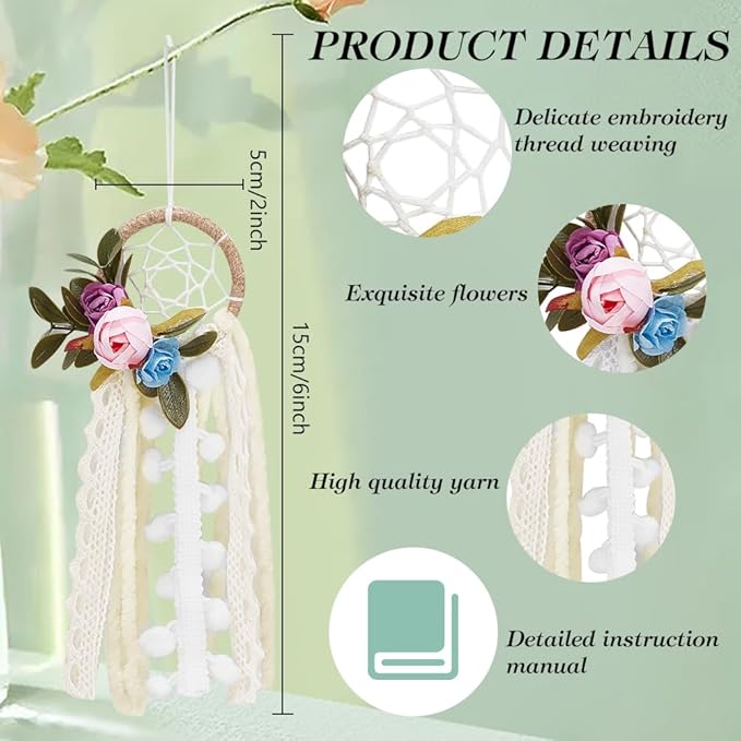 INFUNIY 12set Flower Mini Dream Catcher Kit DIY Dream Catcher Beginner Kit Make Your Own Dream Catcher Kits 6 Inch Small Dream Catchers with Instruction for Teen Room Wall Hanging Car
