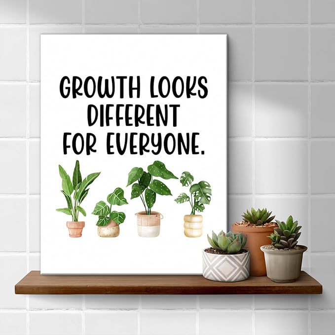 Motivational Wall Art Classroom Decor, Inspirational Mental Health Posters for Therapy Counseling Office, Growth Looks Different for Everyone Canvas Painting Artwork (11.5 X 15 Inches, Framed)