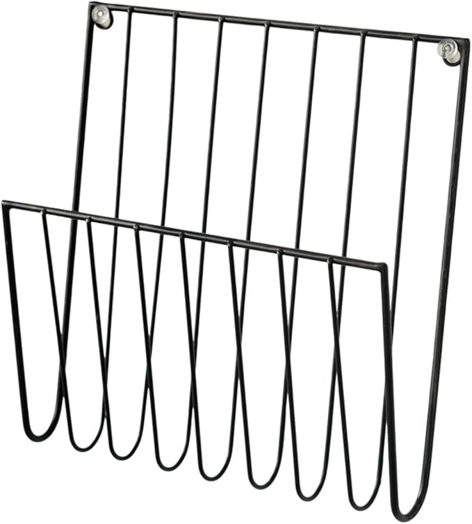 Black Wall Mounted Magazine Rack And File Holder – A Sturdy Iron Organizer For Mail, Letters, Folders, And Papers – Decorative For Home Office Or Study Room