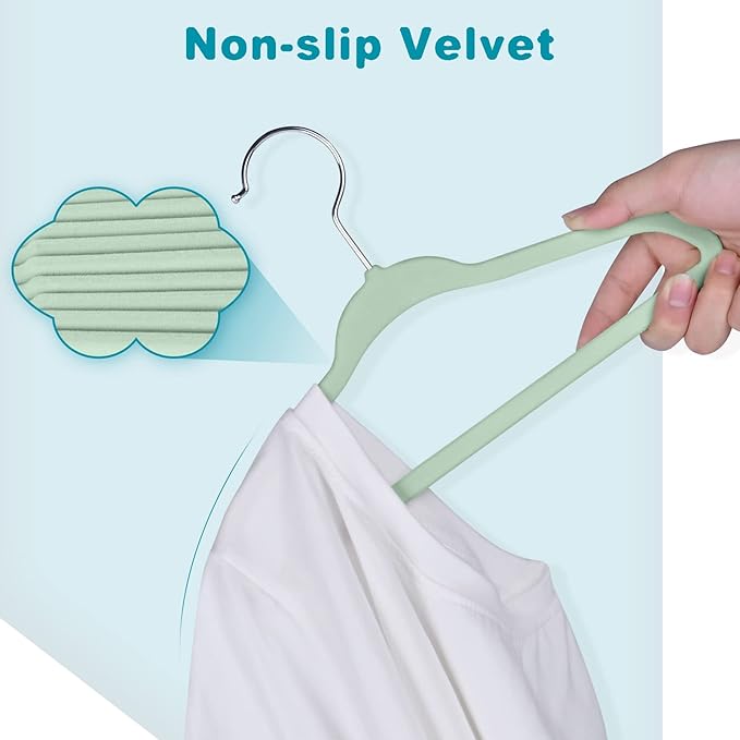 BAGAIL 50 Pack Kids Velvet Hangers 11 Inches Children's Clothes Hangers Non-Slip Baby Hangers for Infant/Toddler (Lime Cream)