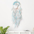 White and Cyan Dream Catcher Wall Decor Crystal Tree of Life Dream Catchers Handmade Feather Dreamcatcher Wall Hanging Ornament for Bedroom Living Room Home Decor
