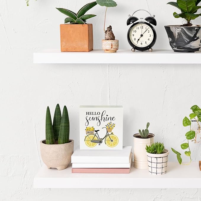 Lemon Decorations Sunshine Decor Summer Home Decor Summer Decorations Wooden Box Sign for Home Office Farmhouse Table Shelf