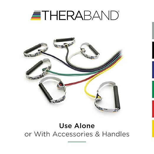 THERABAND Resistance Tubing with Soft Handles, Blue, Extra Heavy Level, 48" Latex Stretch Resistance Bands for Exercise, Professional Workout Bands for Upper & Lower Body, Color-Coded Levels