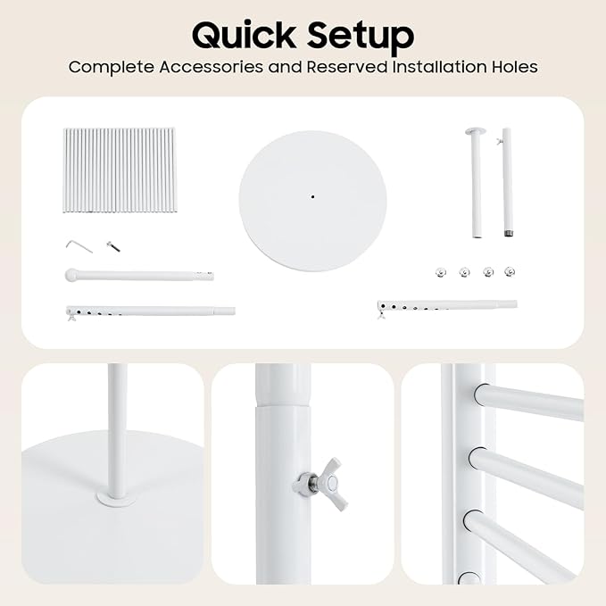 Scarf Organizer Stand, 67" Freestanding Scarf Display Rack with 30 Rods, Metal Spiral Scarf Holder Belt Pants Hanger for Commercial Clothing Retail Store Home, Space Saving Shelves(White)