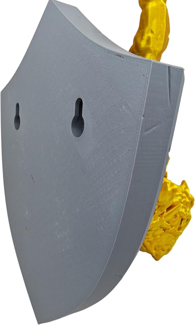 Dragon Head Trophy wall decoration - DND Decor - Ready for Painting - 3D Printed Fantasy Art - Gift for Gamers (Shiny Gold with Grey Shield)
